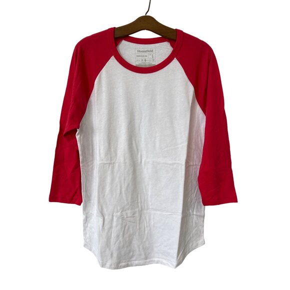 Homefield Raglan Sleeve Baseball T Shirt Mens L White Pink Cotton Polyester NEW - Picture 1 of 5